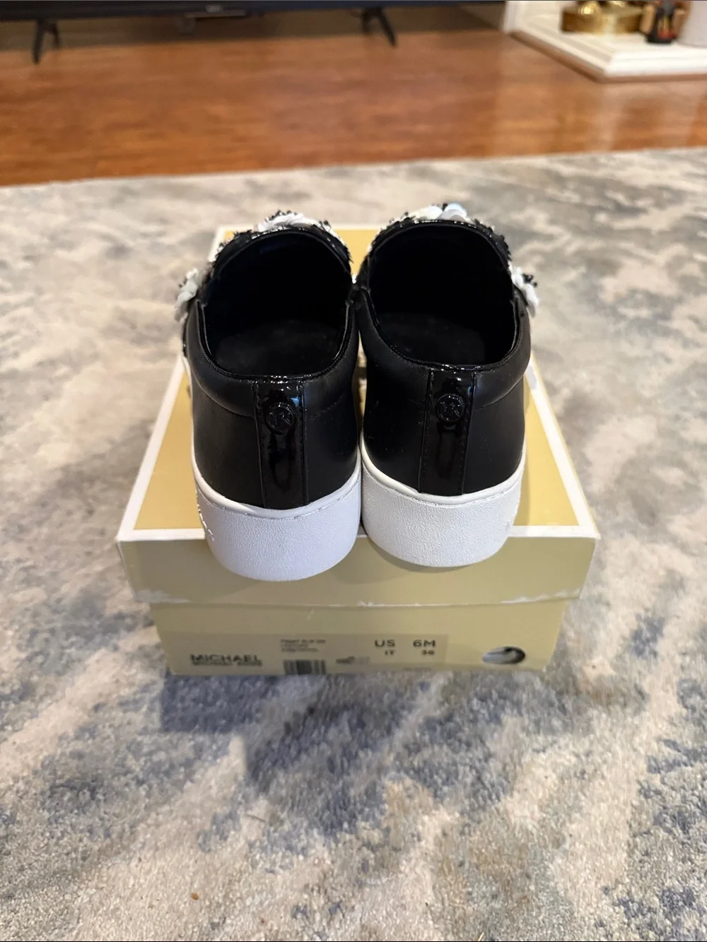 Michael Kors Black and White Floral Embellished Slip-On Sneakers - Picture 4 of 6